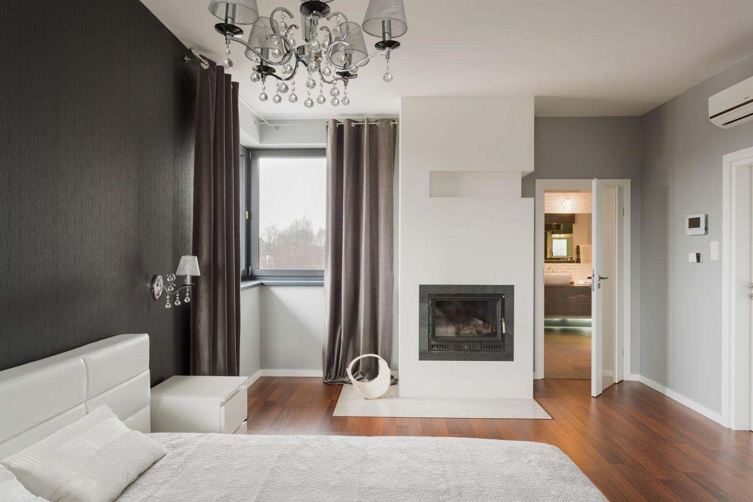 Bedroom with fireplace