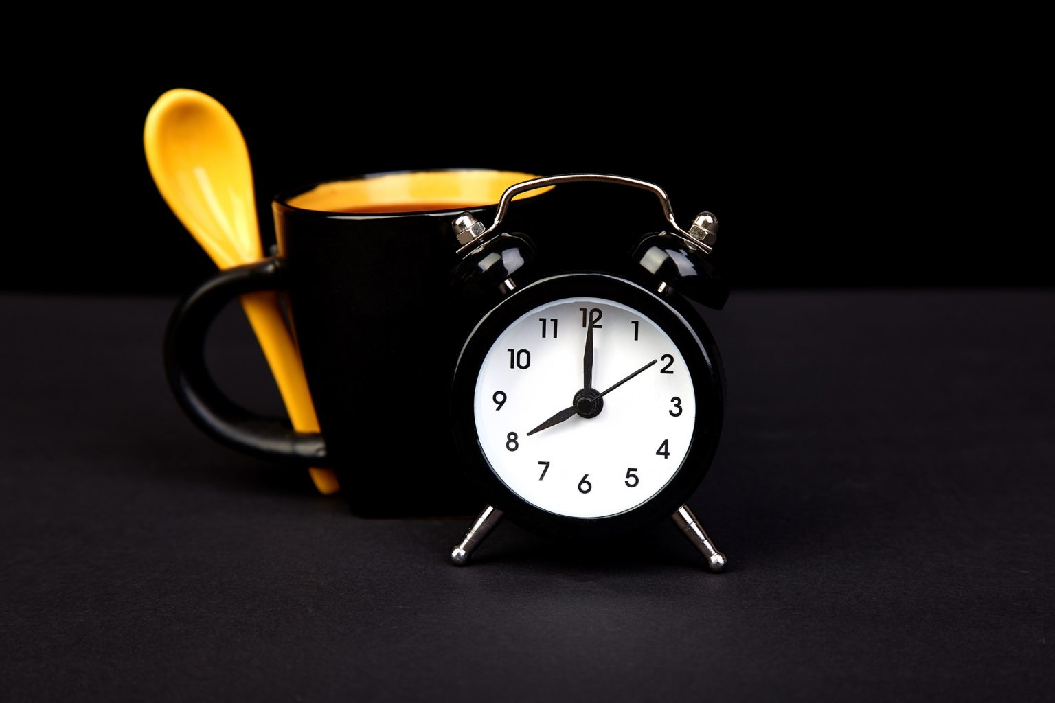 Morning coffee and alarm clock